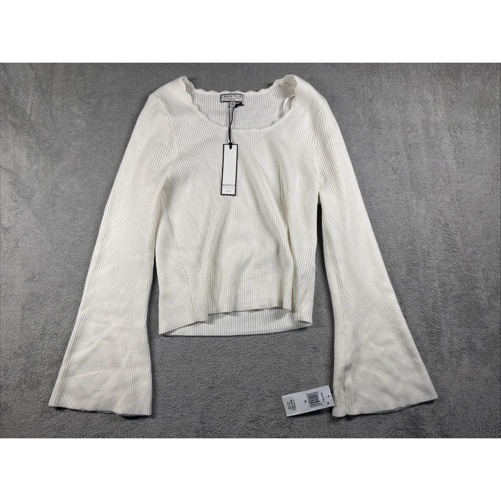 NWT Bagatelle Collection Women's Scallop Neck Ribbed Flare Sleeve Shirt Ivory XL